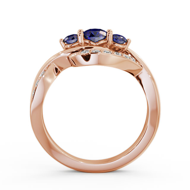 Three Stone Blue Sapphire and Diamond 0.70ct Ring 9K Rose Gold - Belsay TH23GEM_RG_BS_UP
