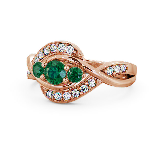 Three Stone Emerald and Diamond 0.59ct Ring 9K Rose Gold - Belsay TH23GEM_RG_EM_FLAT