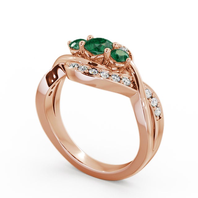 Three Stone Emerald and Diamond 0.59ct Ring 9K Rose Gold - Belsay TH23GEM_RG_EM_SIDE