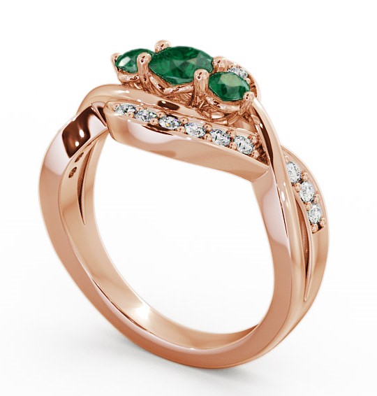 Three Stone Emerald and Diamond 0.59ct Ring 9K Rose Gold - Belsay TH23GEM_RG_EM_THUMB1