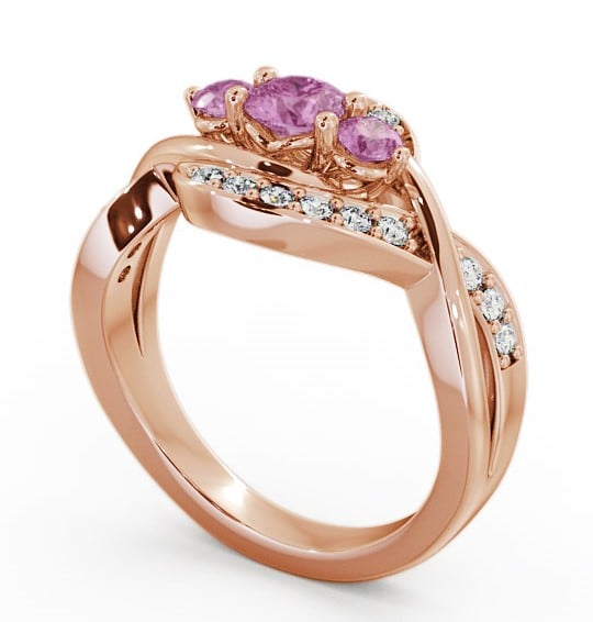 Three Stone Pink Sapphire and Diamond 0.70ct Ring 9K Rose Gold - Belsay TH23GEM_RG_PS_THUMB1