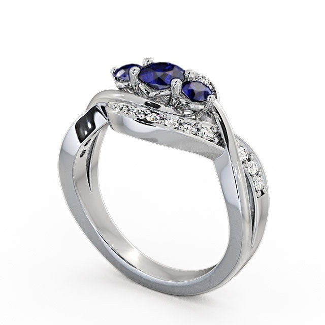 Three Stone Blue Sapphire and Diamond 0.70ct Ring 9K White Gold - Belsay TH23GEM_WG_BS_SIDE