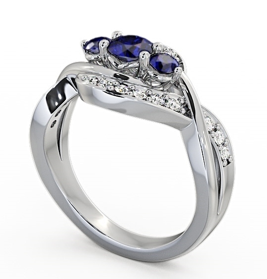 Three Stone Blue Sapphire and Diamond 0.70ct Ring 9K White Gold - Belsay TH23GEM_WG_BS_THUMB1