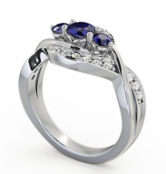 Three Stone Blue Sapphire and Diamond 0.70ct Ring 9K White Gold TH23GEM_WG_BS_THUMB1