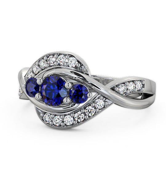  Three Stone Blue Sapphire and Diamond 0.70ct Ring 9K White Gold - Belsay TH23GEM_WG_BS_THUMB2 