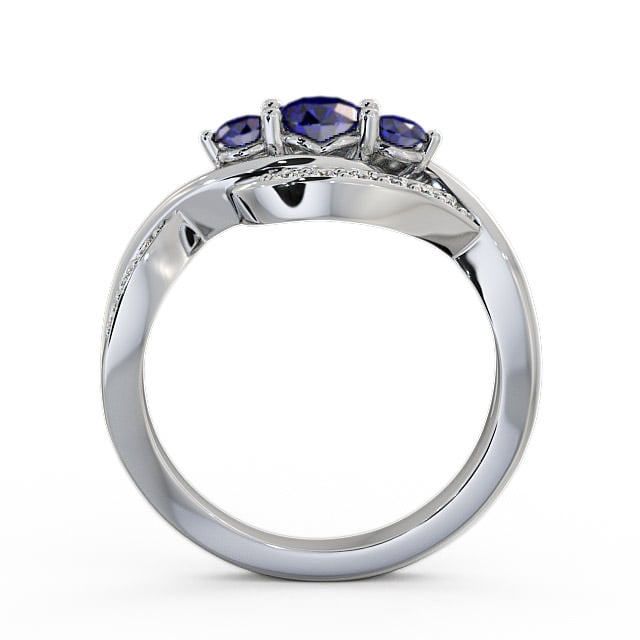 Three Stone Blue Sapphire and Diamond 0.70ct Ring 9K White Gold - Belsay TH23GEM_WG_BS_UP