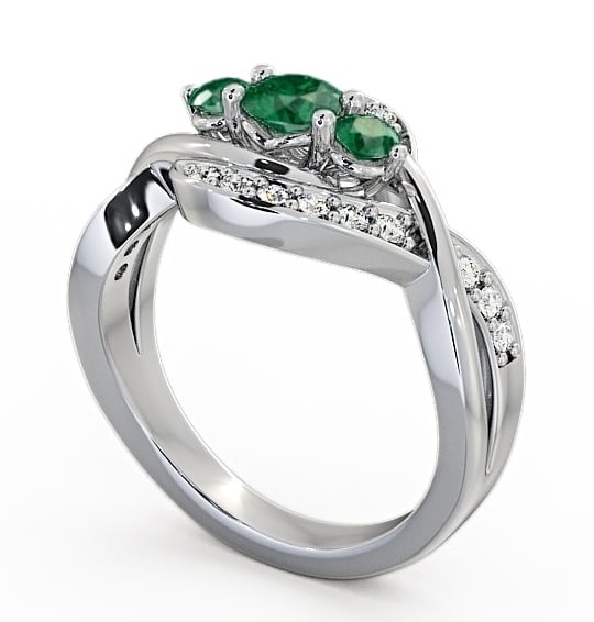 Three Stone Emerald and Diamond 0.59ct Ring 18K White Gold TH23GEM_WG_EM_THUMB1 