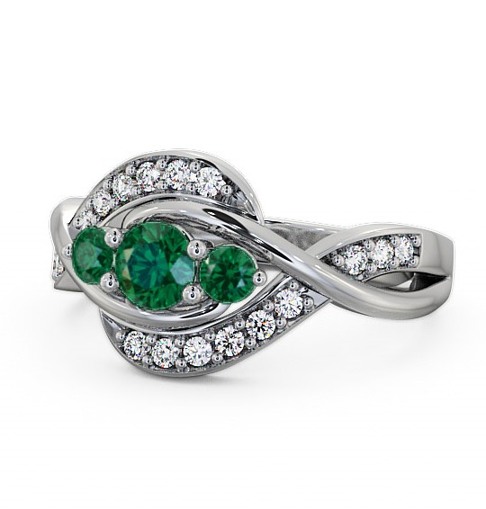  Three Stone Emerald and Diamond 0.59ct Ring 18K White Gold - Belsay TH23GEM_WG_EM_THUMB2 