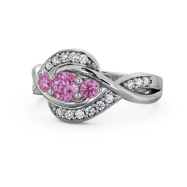 Three Stone Pink Sapphire and Diamond 0.70ct Ring Palladium - Belsay TH23GEM_WG_PS_FLAT