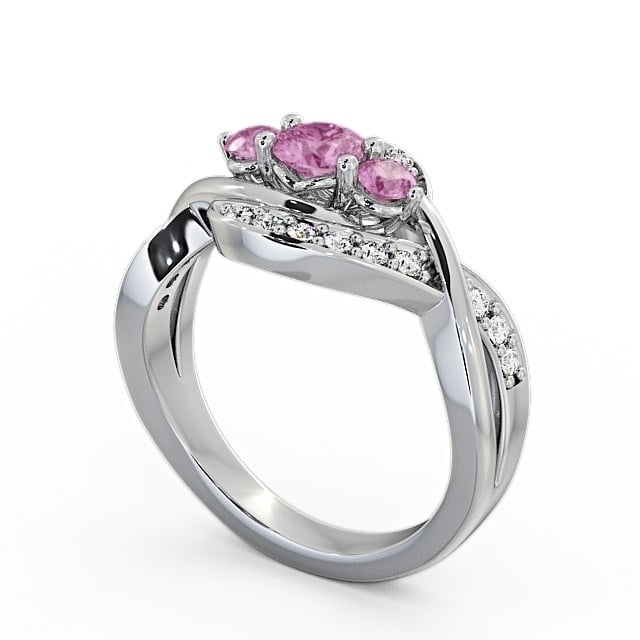 Three Stone Pink Sapphire and Diamond 0.70ct Ring 9K White Gold - Belsay TH23GEM_WG_PS_SIDE