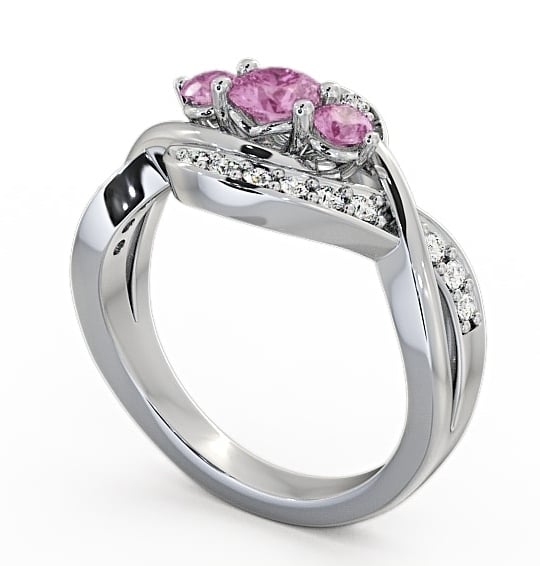 Three Stone Pink Sapphire and Diamond 0.70ct Ring Palladium - Belsay TH23GEM_WG_PS_THUMB1 