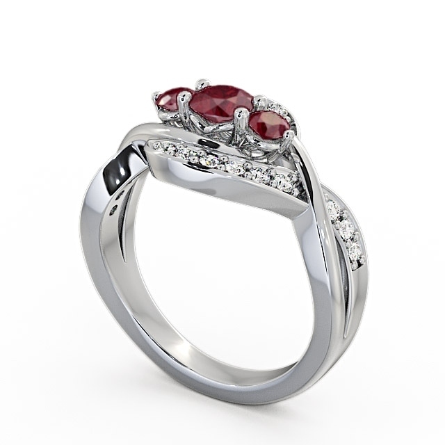 Three Stone Ruby and Diamond 0.70ct Ring 18K White Gold - Belsay TH23GEM_WG_RU_SIDE