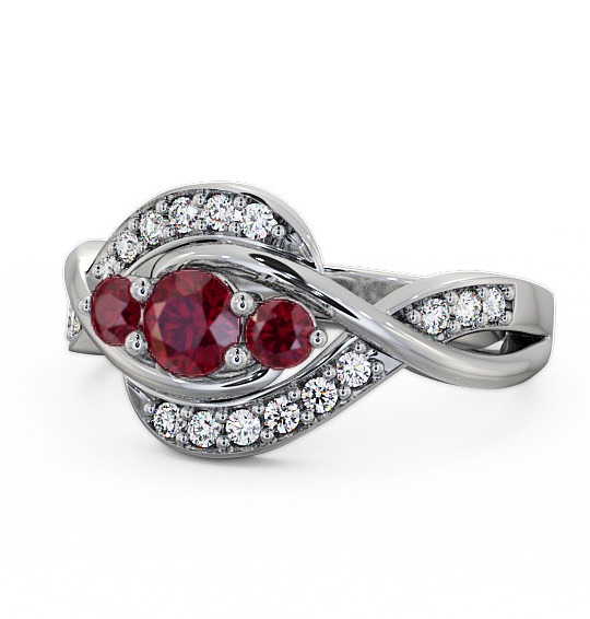 Belsay Three Stone Gemstone and Diamond Ring 0.70ct Crossover Band TH23GEM_WG_RU_THUMB2 