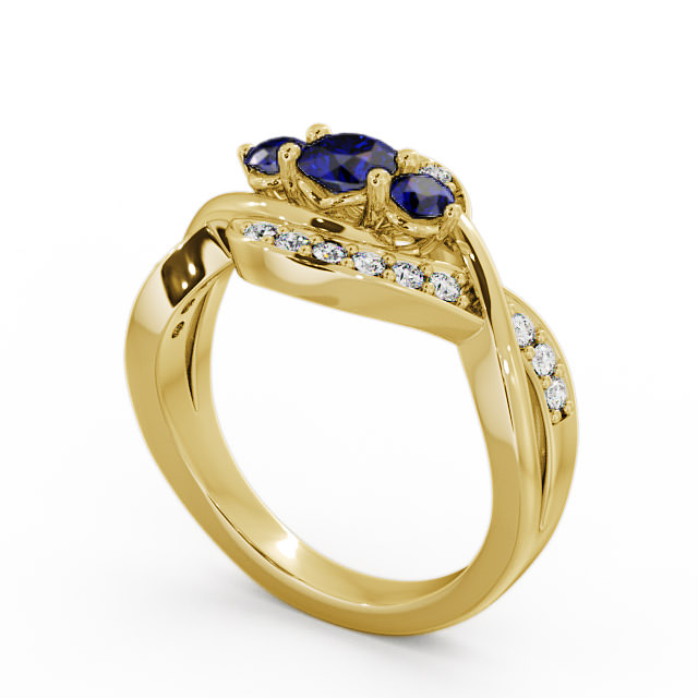 Three Stone Blue Sapphire and Diamond 0.70ct Ring 9K Yellow Gold - Belsay TH23GEM_YG_BS_SIDE