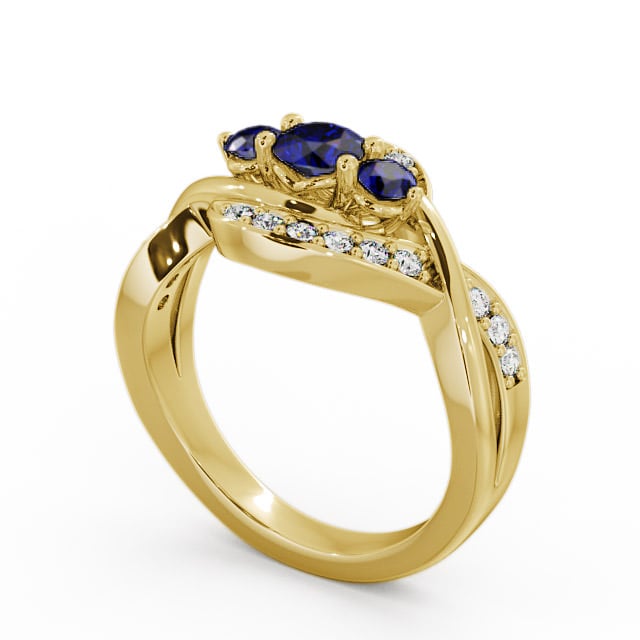 Three Stone Blue Sapphire and Diamond 0.70ct Ring 18K Yellow Gold - Belsay TH23GEM_YG_BS_SIDE