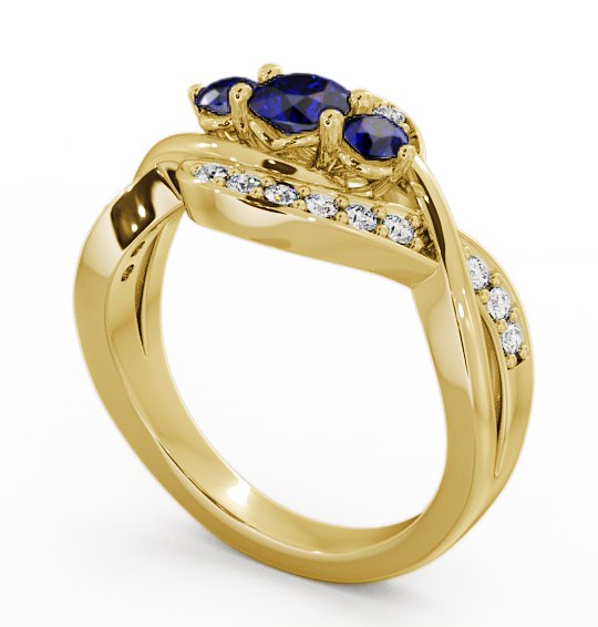 Three Stone Blue Sapphire and Diamond 0.70ct Ring 9K Yellow Gold - Belsay TH23GEM_YG_BS_THUMB1