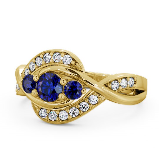  Three Stone Blue Sapphire and Diamond 0.70ct Ring 9K Yellow Gold - Belsay TH23GEM_YG_BS_THUMB2 