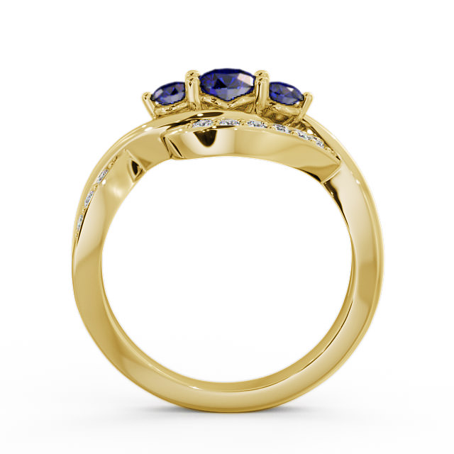 Three Stone Blue Sapphire and Diamond 0.70ct Ring 9K Yellow Gold - Belsay TH23GEM_YG_BS_UP