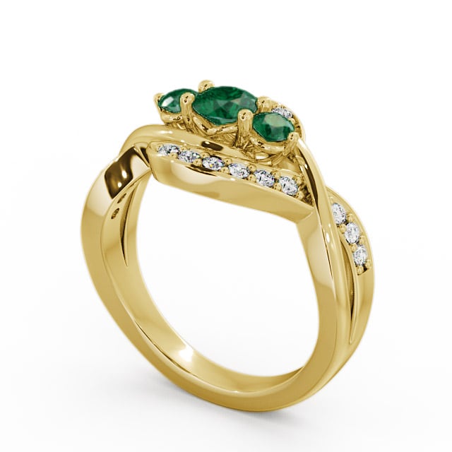 Three Stone Emerald and Diamond 0.59ct Ring 18K Yellow Gold - Belsay TH23GEM_YG_EM_SIDE