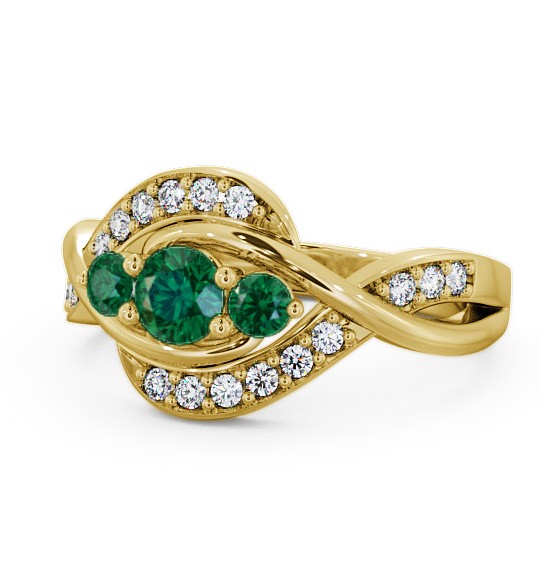  Three Stone Emerald and Diamond 0.59ct Ring 18K Yellow Gold - Belsay TH23GEM_YG_EM_THUMB2 