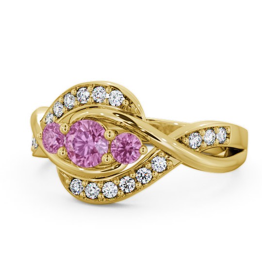  Three Stone Pink Sapphire and Diamond 0.70ct Ring 9K Yellow Gold - Belsay TH23GEM_YG_PS_THUMB2 
