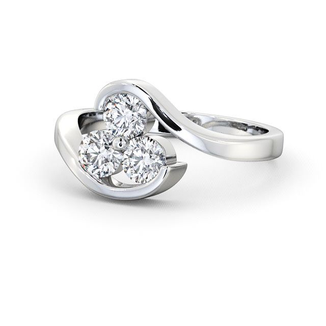 Three Stone Round Diamond Ring 9K White Gold - Haine TH24_WG_FLAT