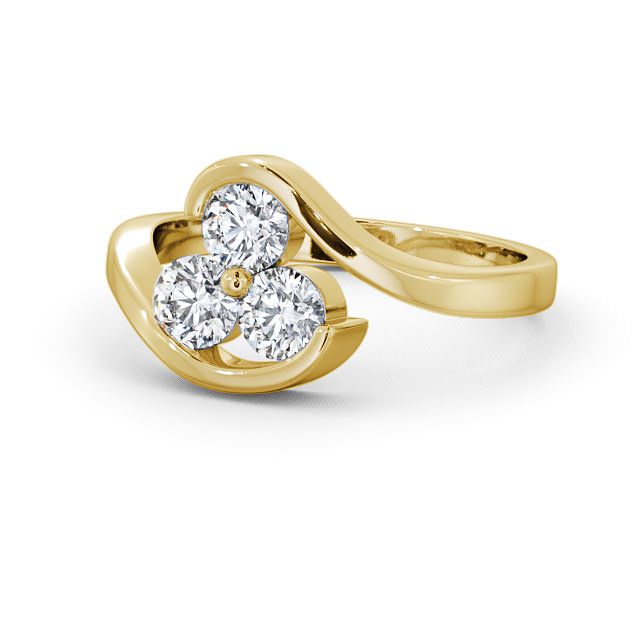 Three Stone Round Diamond Ring 18K Yellow Gold - Haine TH24_YG_FLAT