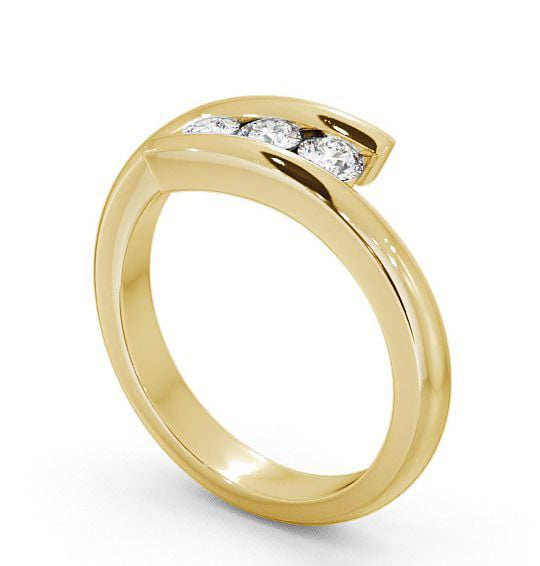 Three Stone Round Diamond Offset Band Ring 18K Yellow Gold TH25_YG_THUMB1