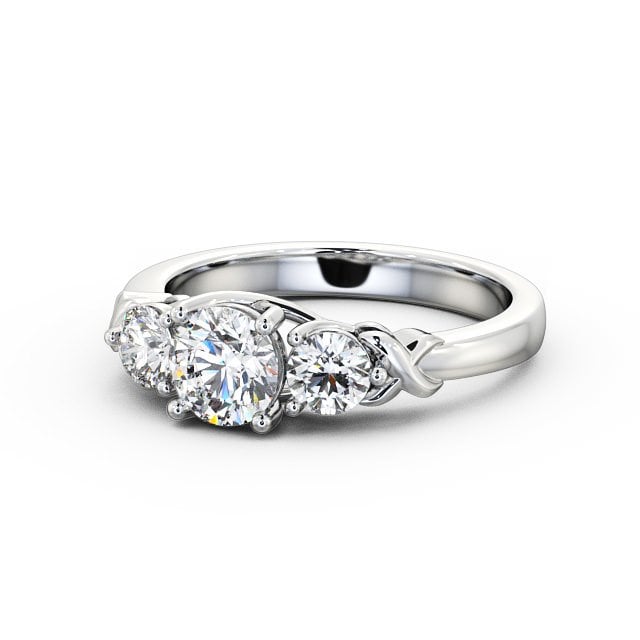 Three Stone Round Diamond Ring 18K White Gold - Pisa TH27_WG_FLAT