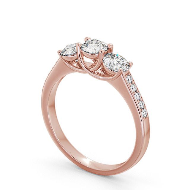 Three Stone Round Diamond Ring 9K Rose Gold With Side Stones - Chesley TH2S_RG_SIDE