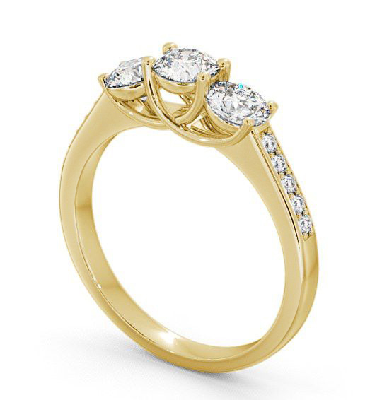 Three Stone Round Diamond Ring 18K Yellow Gold With Side Stones - Chesley TH2S_YG_THUMB1