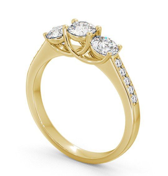 Three Stone Round Diamond Trilogy Ring 18K Yellow Gold with Channel Set Side Stones TH2S_YG_THUMB1