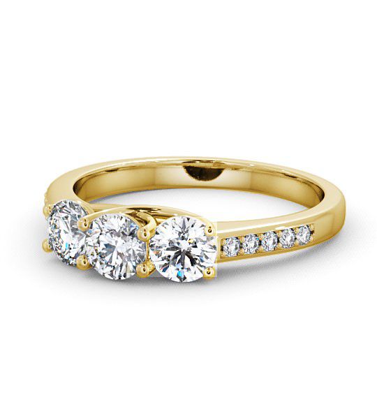  Three Stone Round Diamond Ring 18K Yellow Gold With Side Stones - Chesley TH2S_YG_THUMB2 