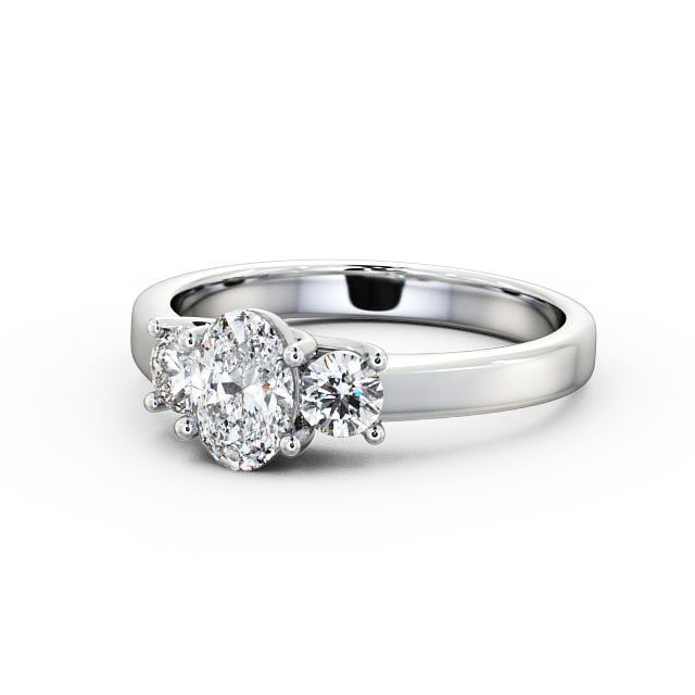 Three Stone Oval Diamond Ring 18K White Gold - Avery TH30_WG_FLAT
