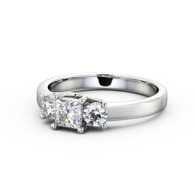 Three Stone Princess Diamond Ring 18K White Gold - Capri TH31_WG_FLAT