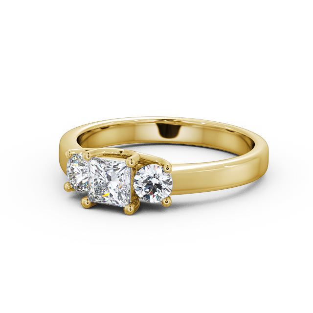 Three Stone Princess Diamond Ring 18K Yellow Gold - Capri TH31_YG_FLAT
