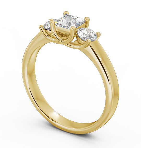 Three Stone Princess Diamond Sweeping Prongs Trilogy Ring 18K Yellow Gold TH31_YG_THUMB1