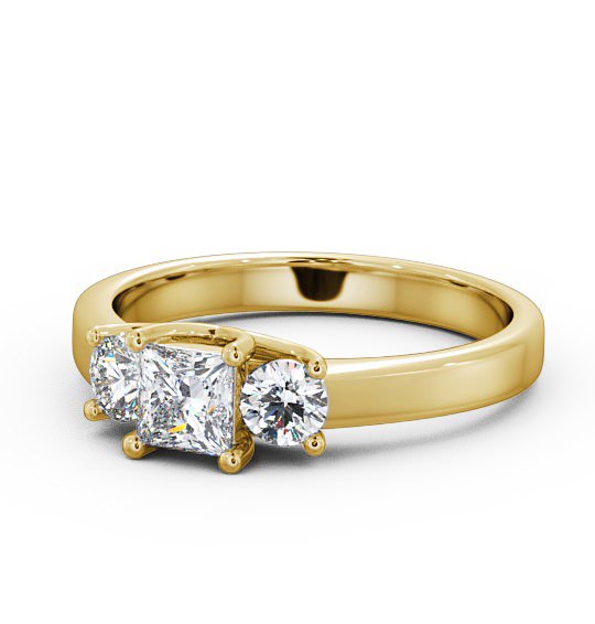 Three Stone Princess Diamond Sweeping Prongs Trilogy Ring 18K Yellow Gold TH31_YG_THUMB2 