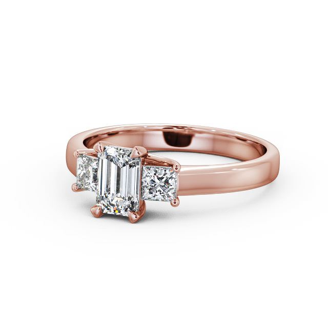 Three Stone Emerald Diamond Ring 9K Rose Gold - Ciana TH32_RG_FLAT