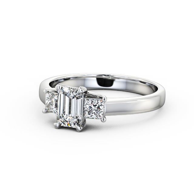 Three Stone Emerald Diamond Ring Palladium - Ciana TH32_WG_FLAT