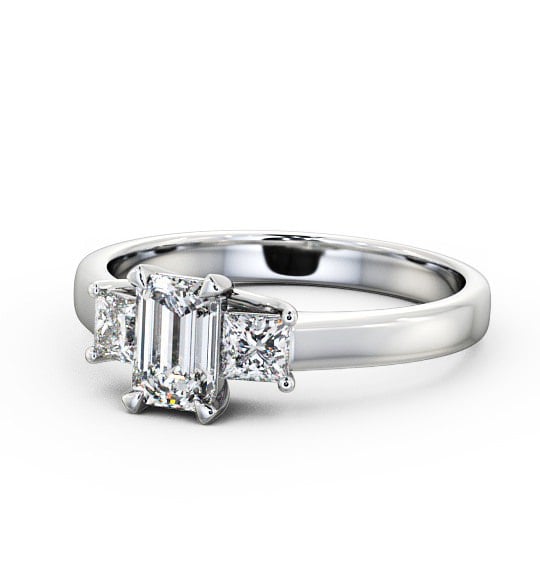  Three Stone Emerald Diamond Ring 9K White Gold - Ciana TH32_WG_THUMB2 
