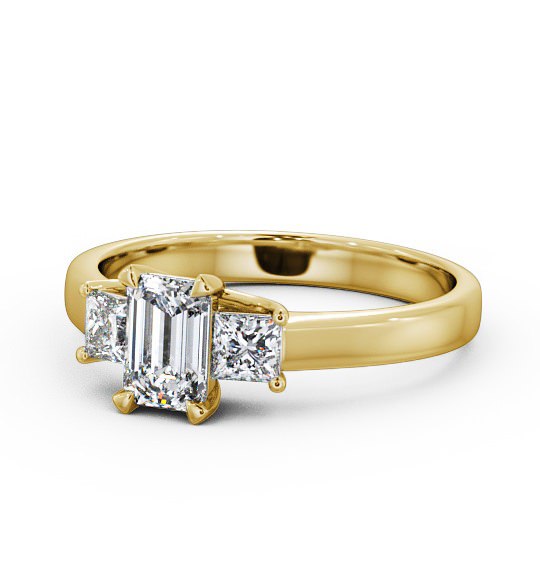Three Stone Emerald Diamond Sweeping Prongs Trilogy Ring 18K Yellow Gold TH32_YG_THUMB2 