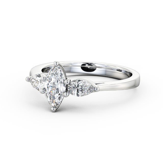 Three Stone Marquise Diamond Ring 18K White Gold - Emily TH33_WG_FLAT