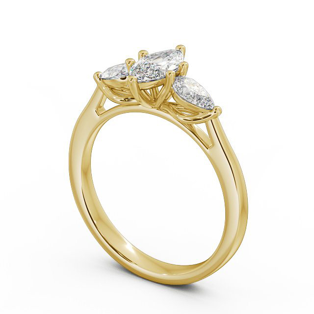 Three Stone Marquise Diamond Ring 18K Yellow Gold - Emily TH33_YG_SIDE