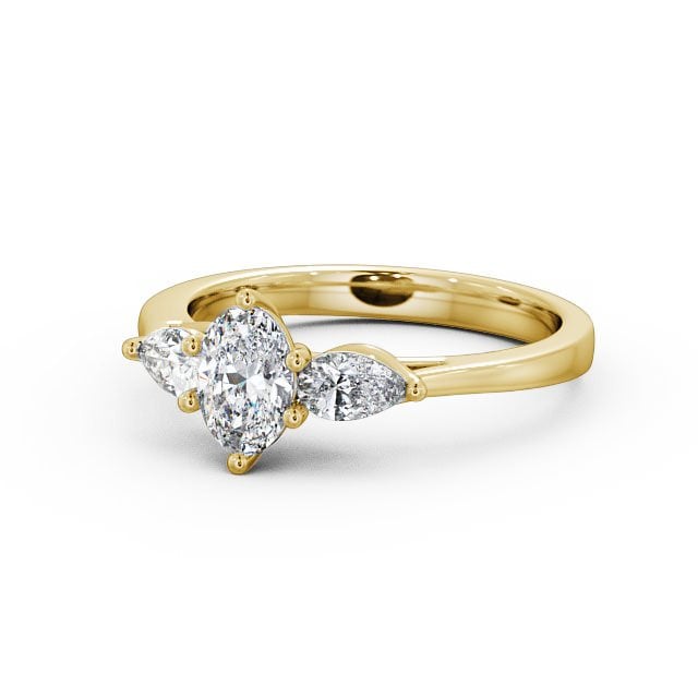 Three Stone Oval Diamond Ring 18K Yellow Gold - Geneva TH34_YG_FLAT