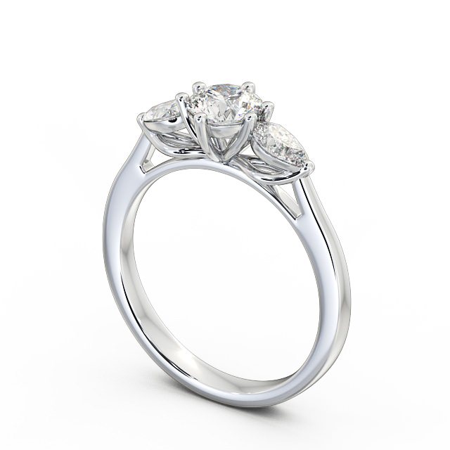 Three Stone Round Diamond Ring 9K White Gold - Juliet TH35_WG_SIDE