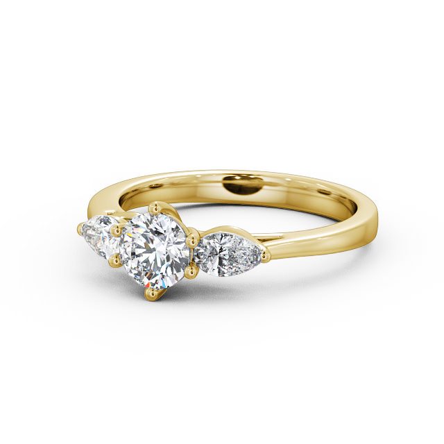 Three Stone Round Diamond Ring 18K Yellow Gold - Juliet TH35_YG_FLAT