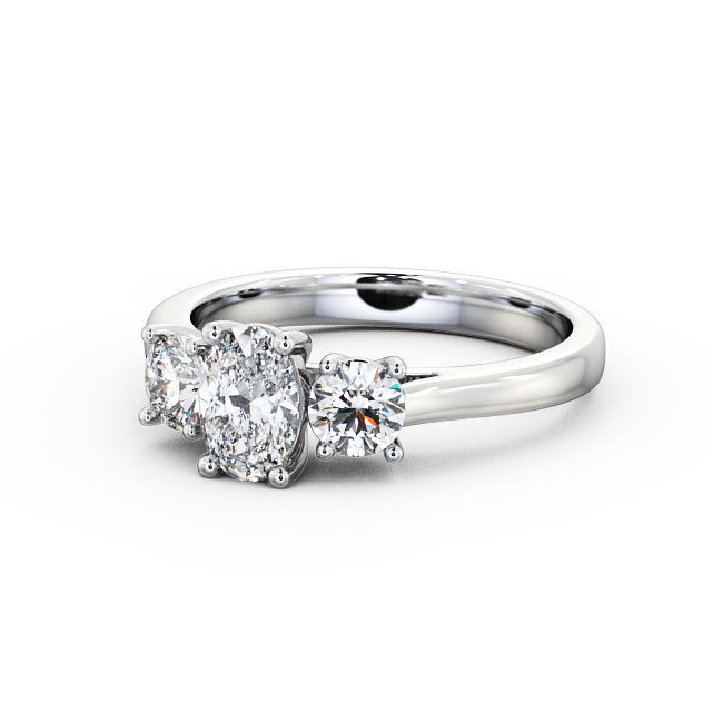 Three Stone Oval Diamond Ring 9K White Gold - Aurelia TH37_WG_FLAT