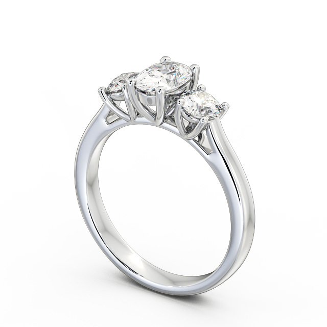 Three Stone Oval Diamond Ring 18K White Gold - Aurelia TH37_WG_SIDE