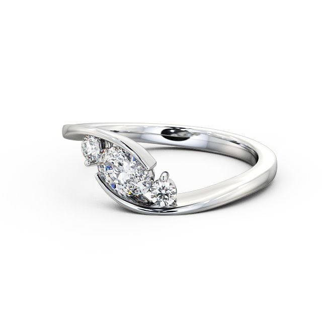 Three Stone Oval Diamond Ring 18K White Gold - Berlise TH38_WG_FLAT